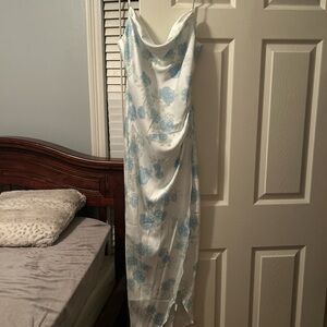 Altar'd State White and Blue Floral Midi Dress